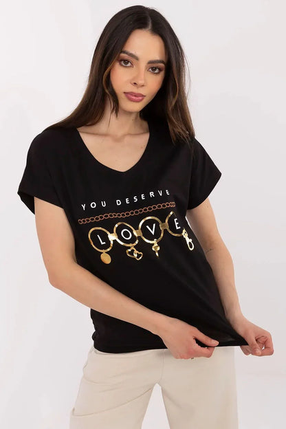 Women V-Neck Short-Sleeves T-Shirt – Stretchable - Black, Gold, White -Guocali