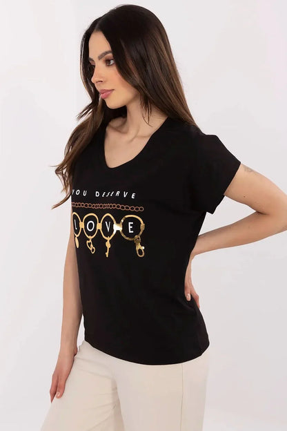Women V-Neck Short-Sleeves T-Shirt – Stretchable - Black, Gold, White -Guocali