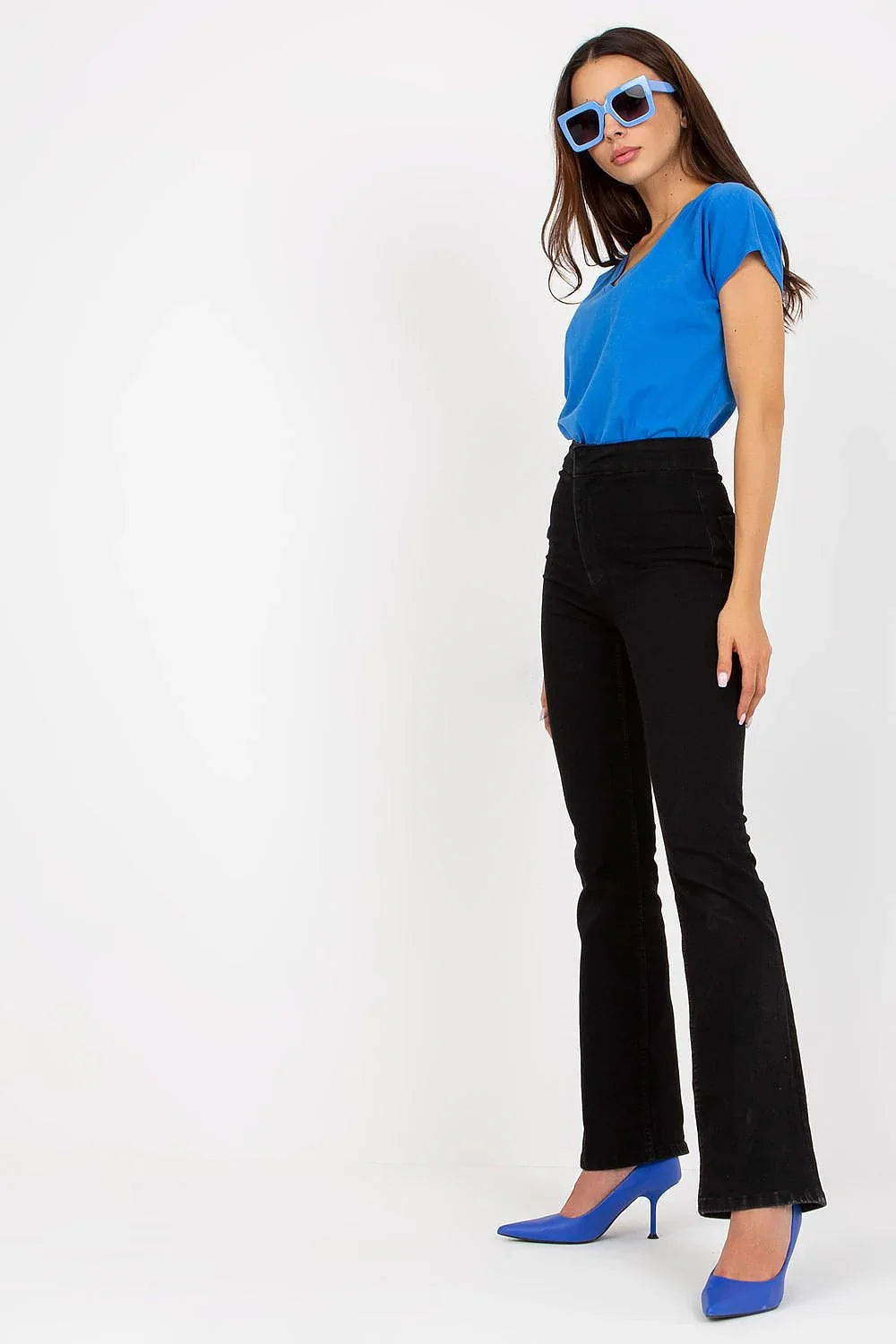 Women V-Neck Short-Sleeves T-Shirt – Stretchable - Blue -Guocali