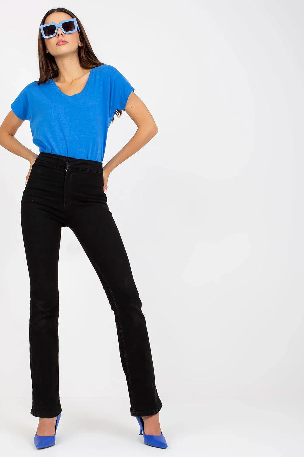 Women V-Neck Short-Sleeves T-Shirt – Stretchable - Blue -Guocali