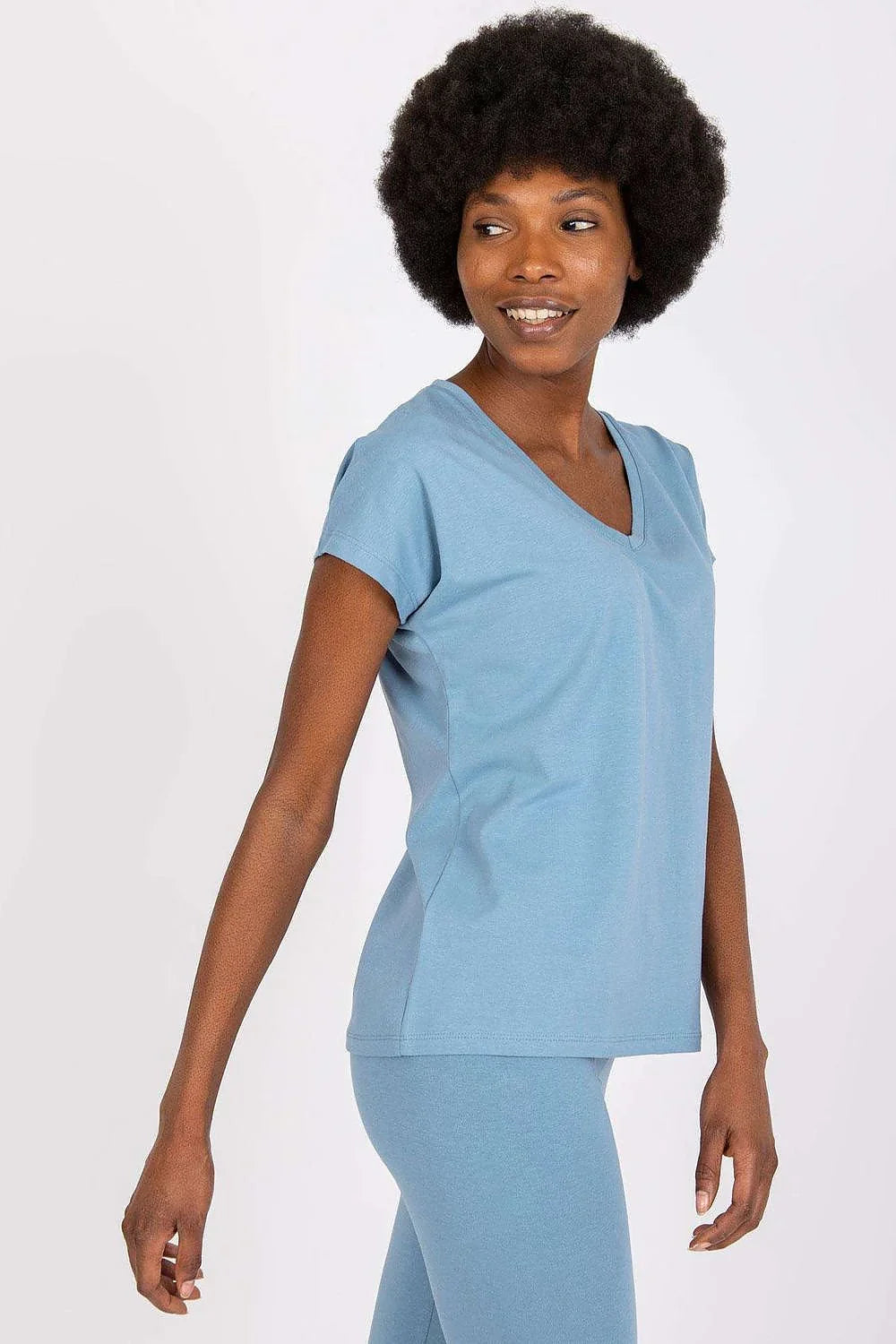 Women V-Neck Short-Sleeves T-Shirt – Stretchable - Blue -Guocali