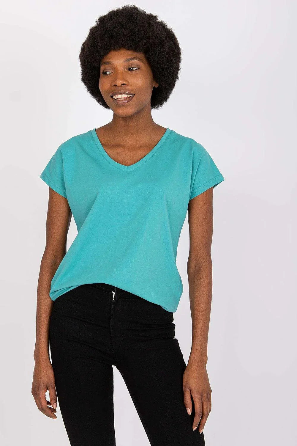 Women V-Neck Short-Sleeves T-Shirt – Stretchable - Blue -Guocali