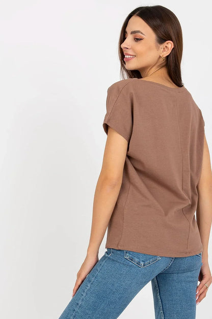 Women V-Neck Short-Sleeves T-Shirt – Stretchable - Brown -Guocali
