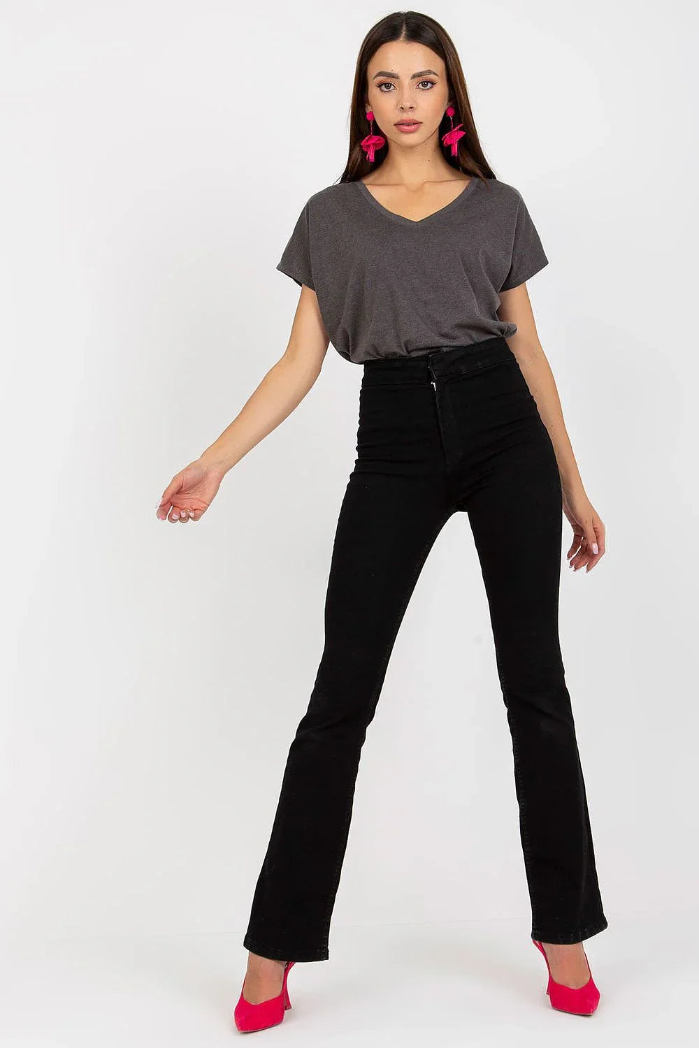 Women V-Neck Short-Sleeves T-Shirt – Stretchable - Gray -Guocali