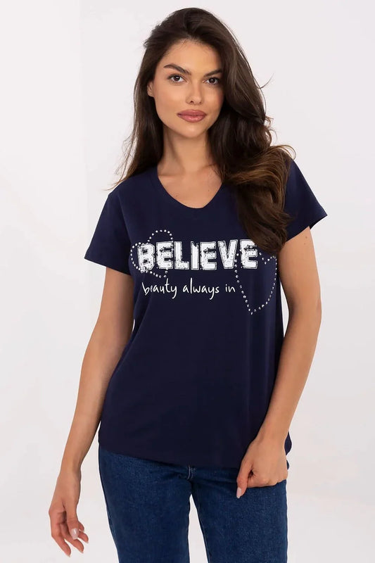 Women V-Neck Short-Sleeves T-Shirt – Stretchable - Navy -Guocali