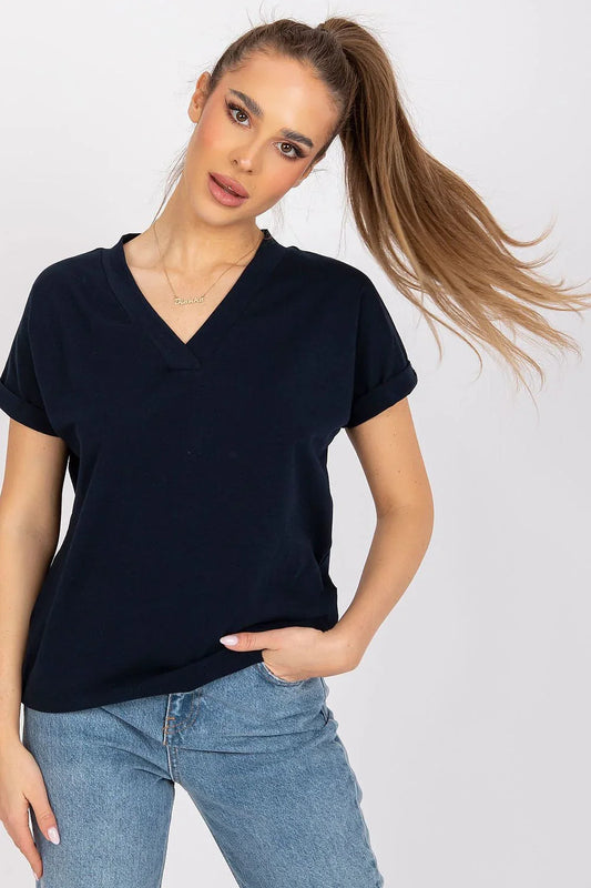 Women V-Neck Short-Sleeves T-Shirt – Stretchable - Navy -Guocali