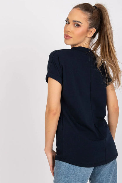 Women V-Neck Short-Sleeves T-Shirt – Stretchable - Navy -Guocali