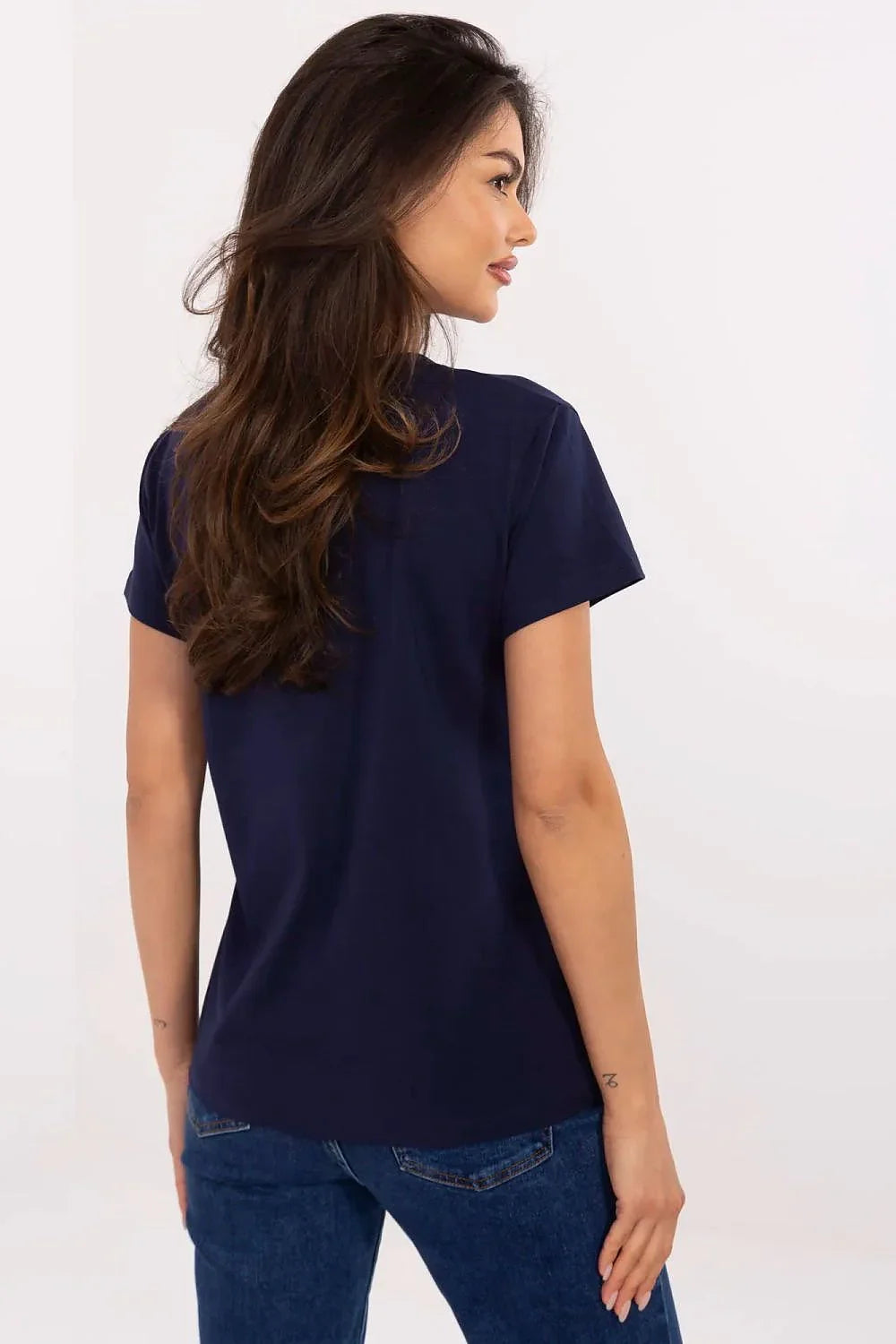 Women V-Neck Short-Sleeves T-Shirt – Stretchable - Navy -Guocali