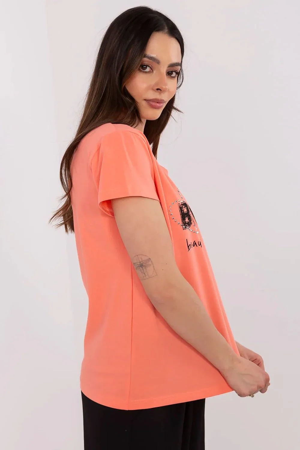 Women V-Neck Short-Sleeves T-Shirt – Stretchable - Orange -Guocali