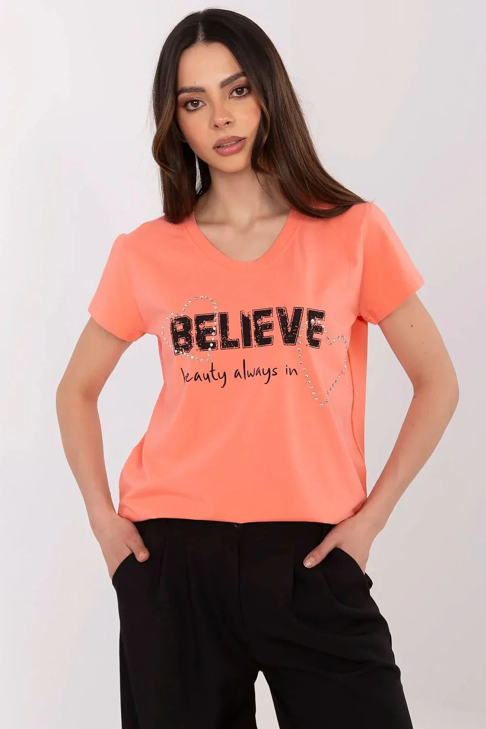 Women V-Neck Short-Sleeves T-Shirt – Stretchable - Orange -Guocali