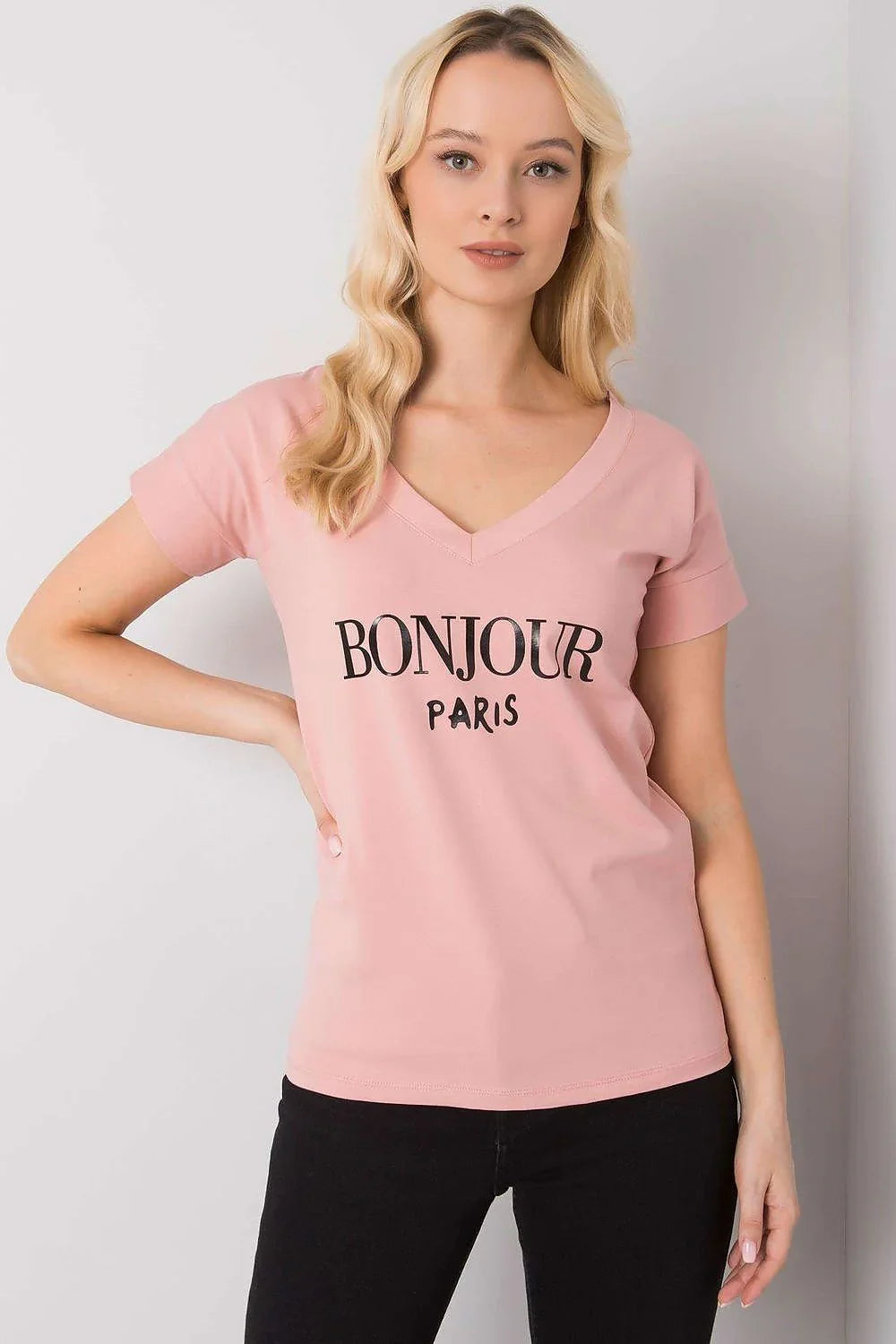 Women V-Neck Short-Sleeves T-Shirt – Stretchable - Pink -Guocali