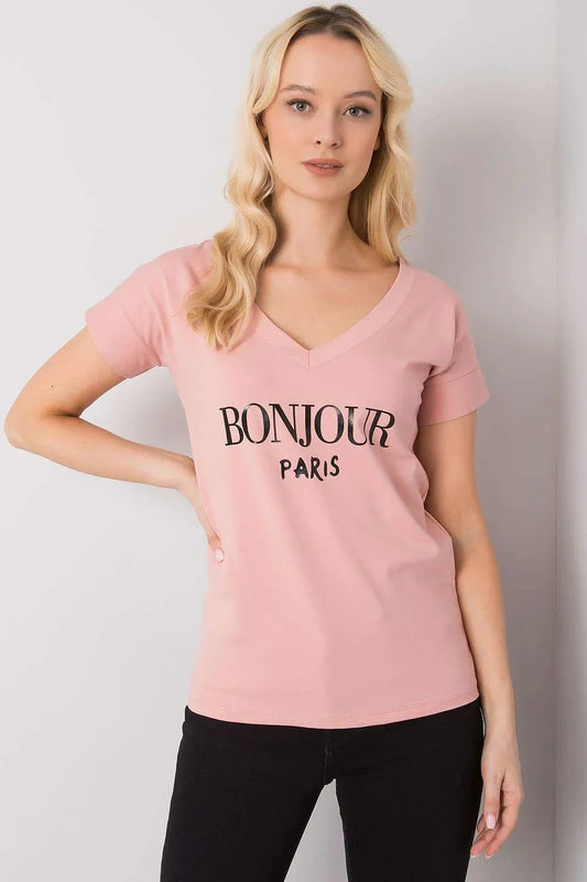 Women V-Neck Short-Sleeves T-Shirt – Stretchable - Pink -Guocali