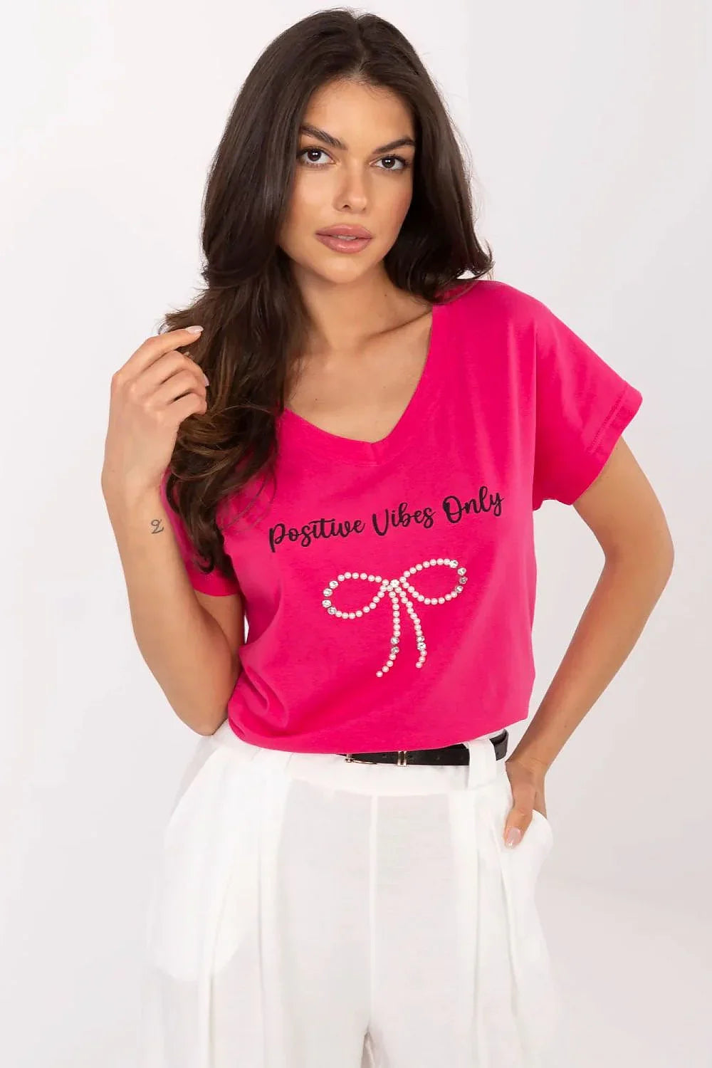 Women V-Neck Short-Sleeves T-Shirt – Stretchable - Pink -Guocali