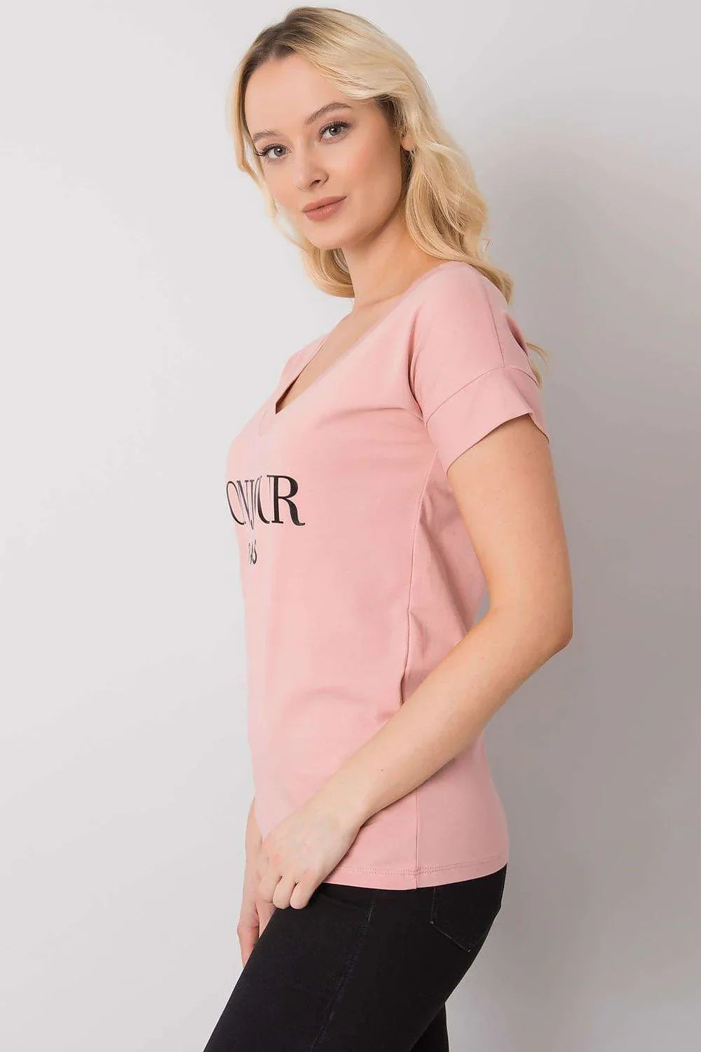 Women V-Neck Short-Sleeves T-Shirt – Stretchable - Pink -Guocali