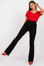 Women V-Neck Short-Sleeves T-Shirt – Stretchable - Red -Guocali