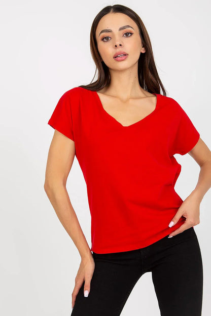 Women V-Neck Short-Sleeves T-Shirt – Stretchable - Red -Guocali