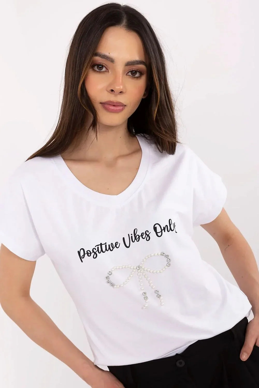 Women V-Neck Short-Sleeves T-Shirt – Stretchable - White -Guocali