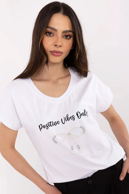 Women V-Neck Short-Sleeves T-Shirt – Stretchable - White -Guocali