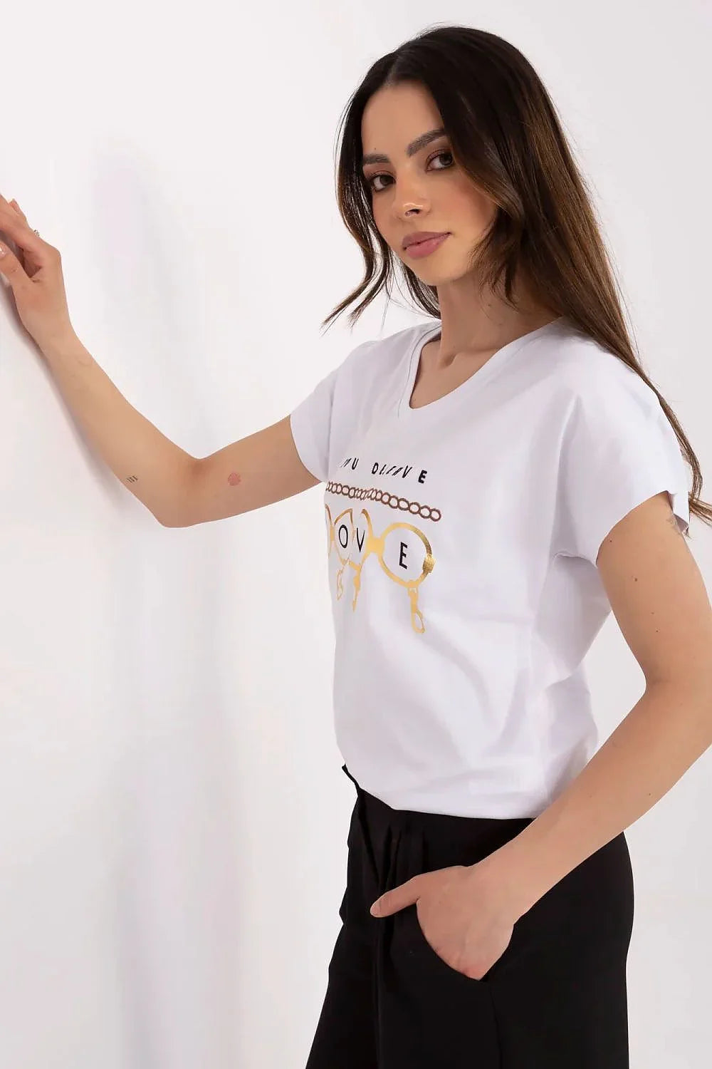 Women V-Neck Short-Sleeves T-Shirt – Stretchable - White -Guocali
