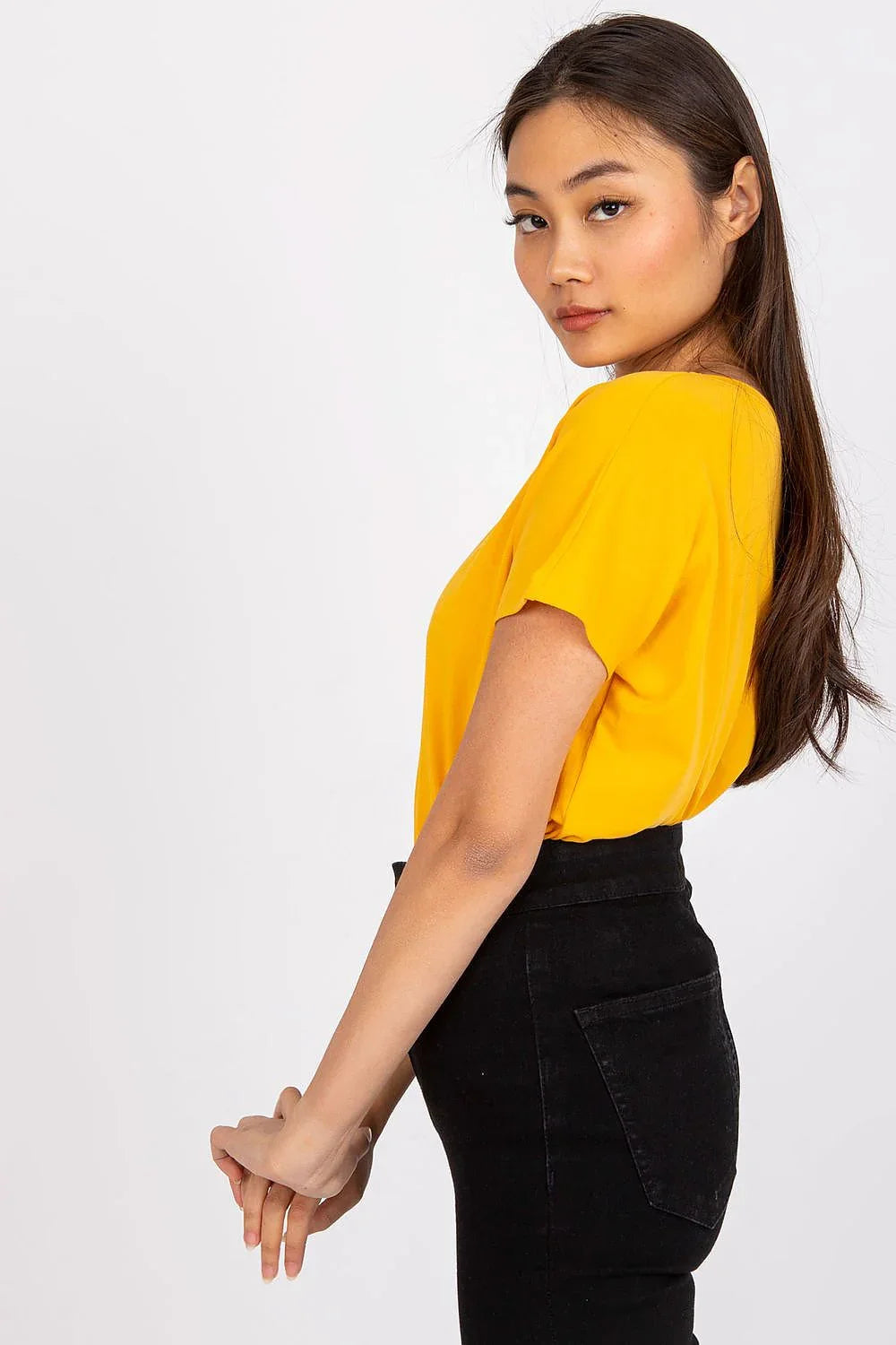 Women V-Neck Short-Sleeves T-Shirt – Stretchable - Yellow -Guocali