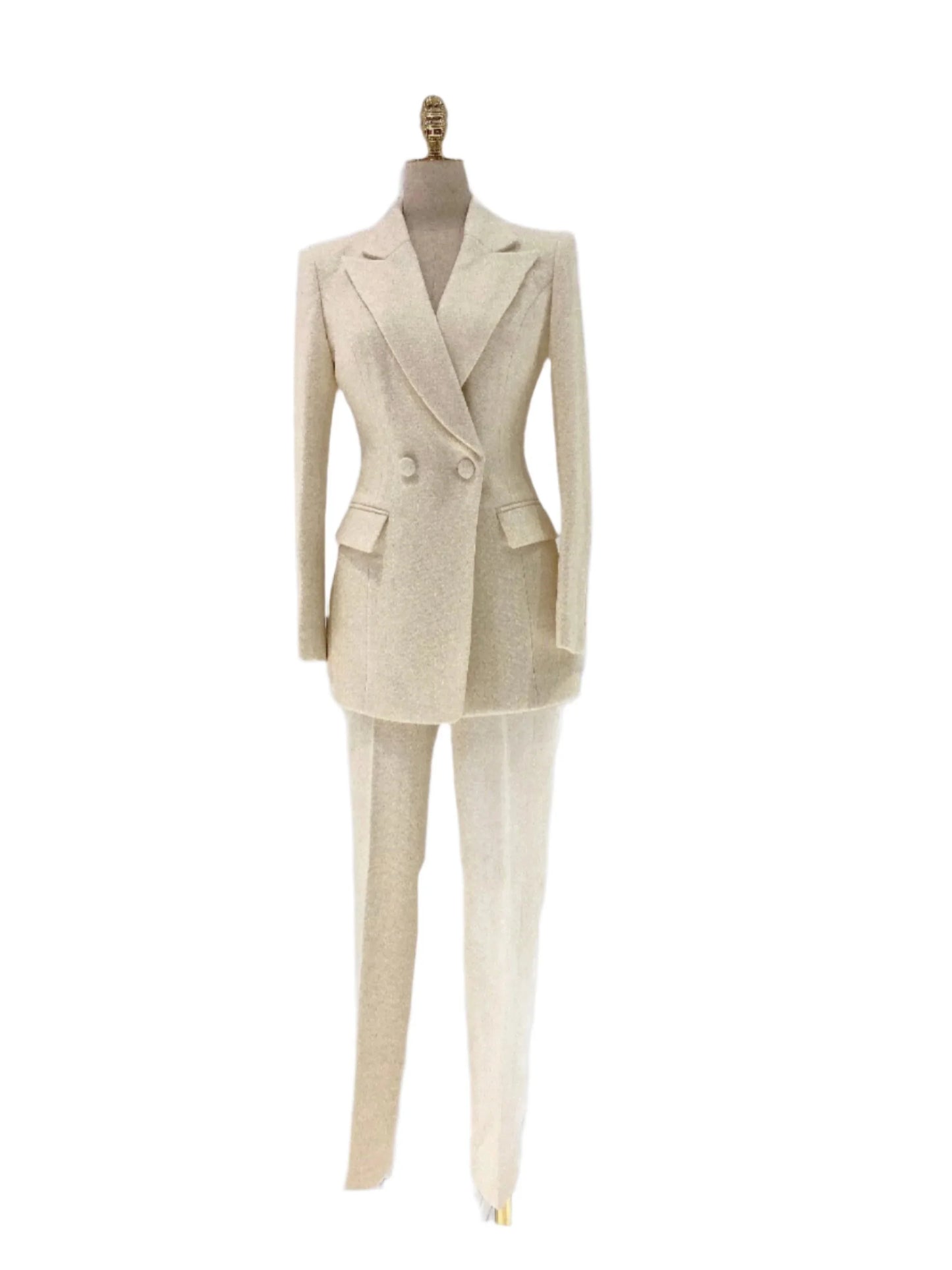 Woolen Women Pant Suit - Thick Beige Trouser Suit -Guocali