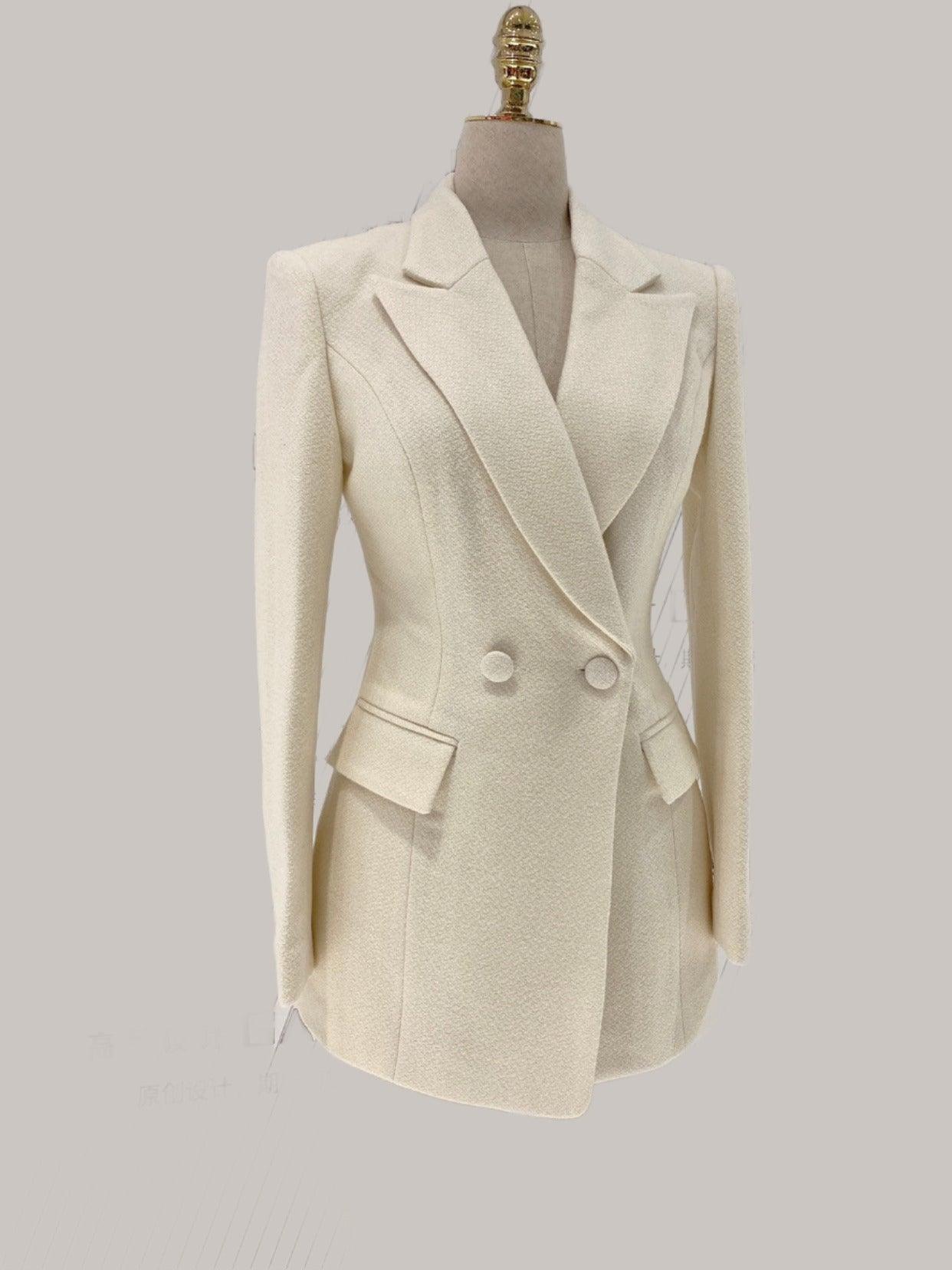 Woolen Women Pant Suit - Thick Beige Trouser Suit - Pantsuit - Guocali