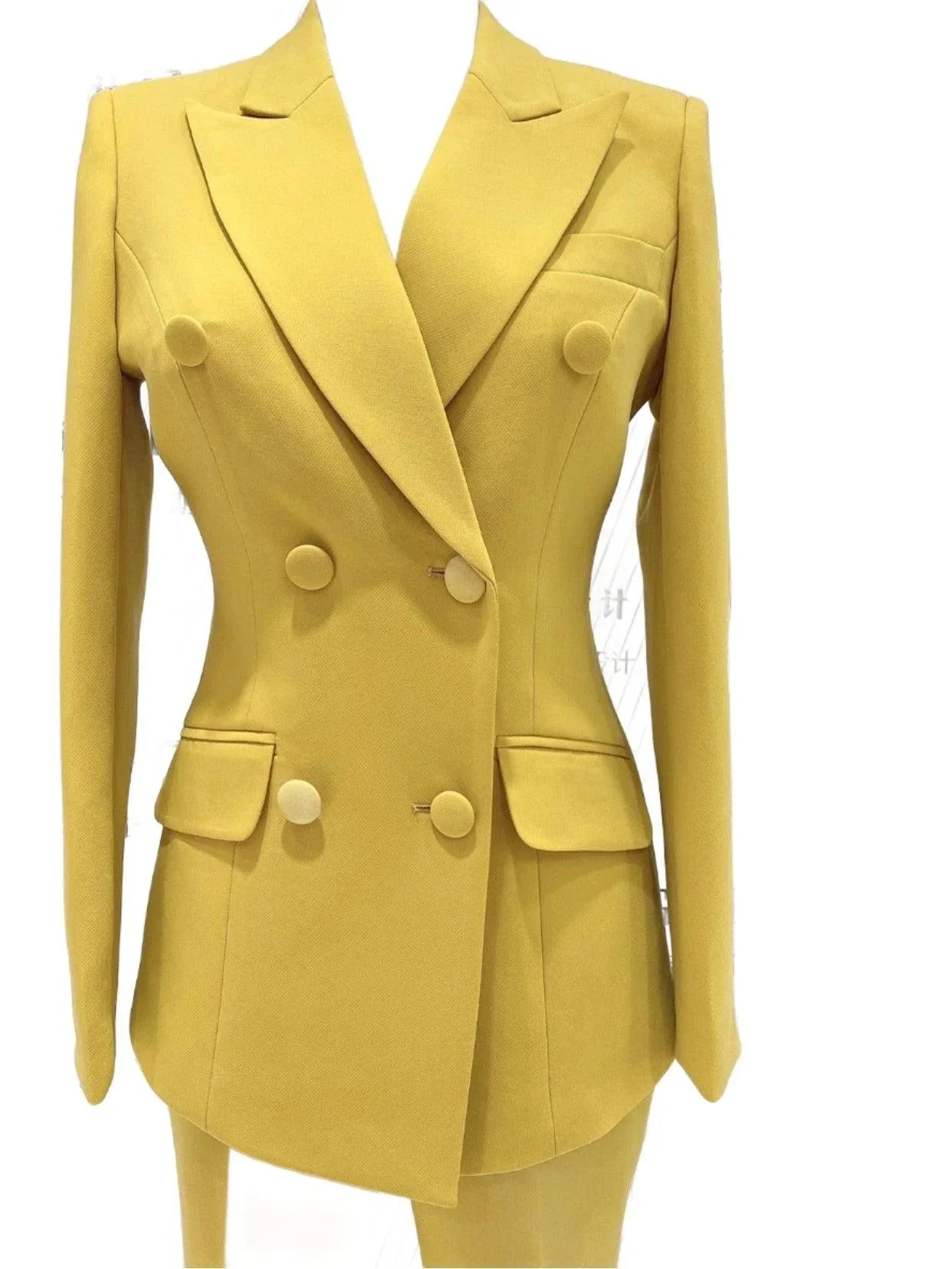 Chic Women's Pant Suit - Solid Double-Breasted