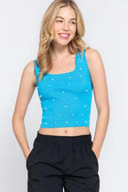 GucaeditWomen Top - Pearl Detail Crop Tank Top