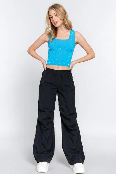 GucaeditWomen Top - Pearl Detail Crop Tank Top
