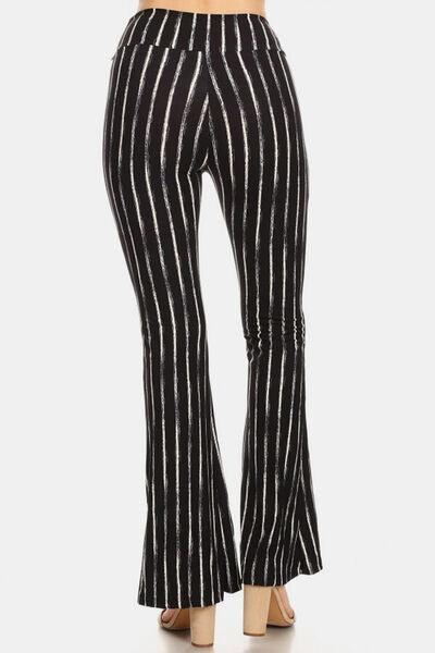 Leggings Depot Striped High Waist Flare Pants - Leggings - Guocali