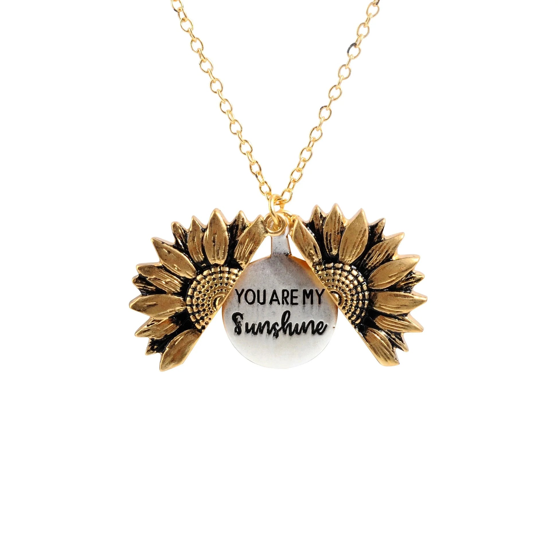 Sunflower Pendant Necklace - Engraved (You are my sunshine) -Guocali