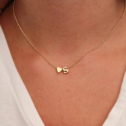 Tiny Heart and Initial Letter Pendant Necklace - Pendant Necklace - Guocali